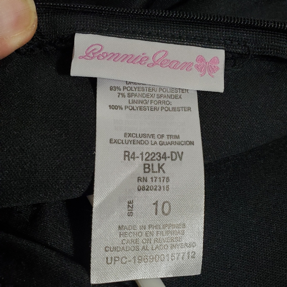 Bonnie Jean Black Imitation One-Shoulder Kids Dress Formal Girl's Size 10 - Picture 4 of 6